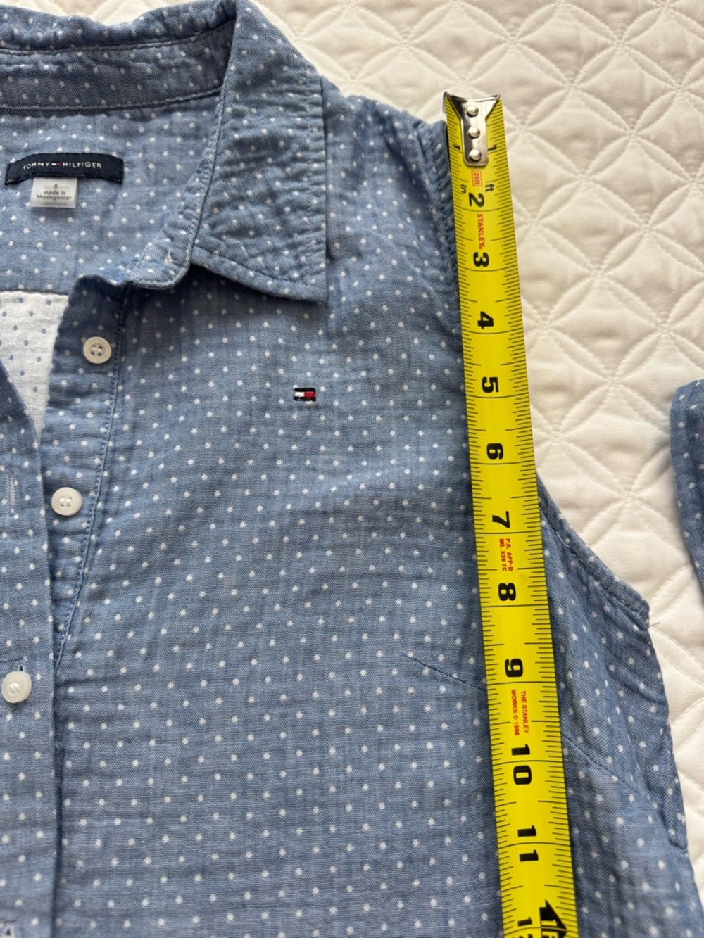NWOT Tommy Hilfiger Blue Sleeveless Button-Front Polka Dot Shirt Dress Size 8 - Picture 9 of 16
